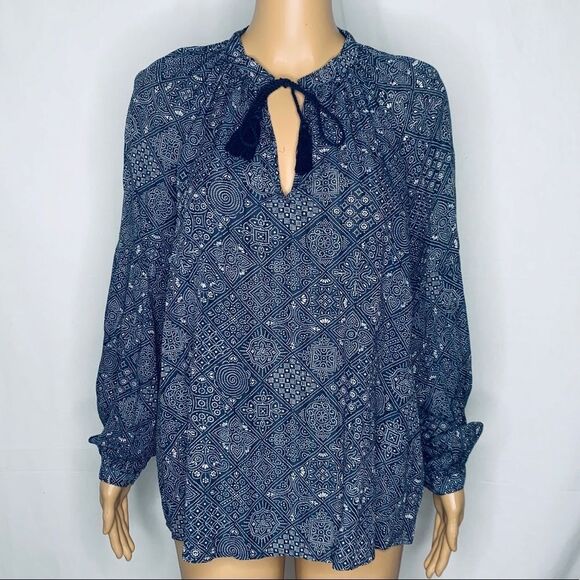 Lucky Brand Navy Blue White Dot Pattern Blouse Top - Picture 1 of 5
